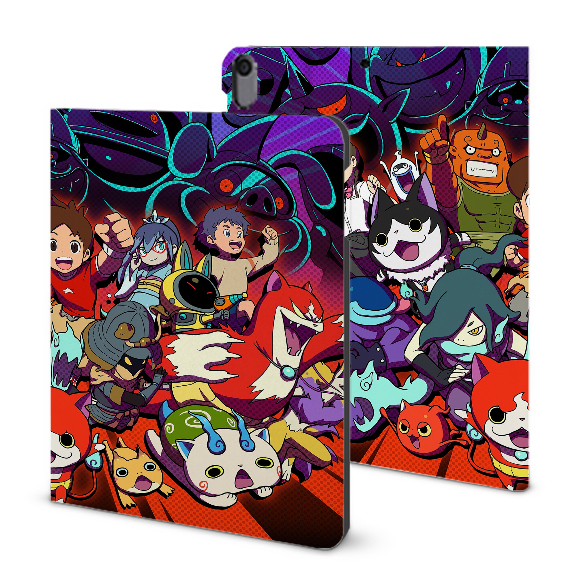 （画像用） 妖怪ウォッチ Yo-kai Watch IPad ケース ブック型 PUレザー TPU 耐衝撃 軽量 薄型 ペン収納なし 全面保護 IPad 各モデル対応